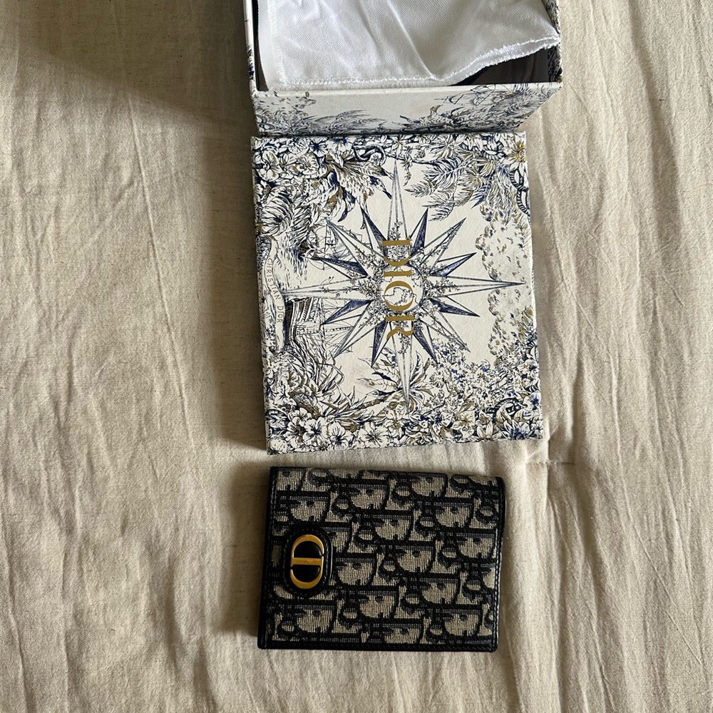 Dior Black and Gold Patterned Card Holder